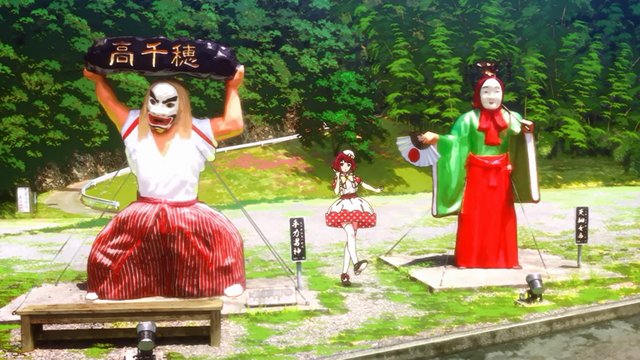 In front of the Takachiho welcome monument